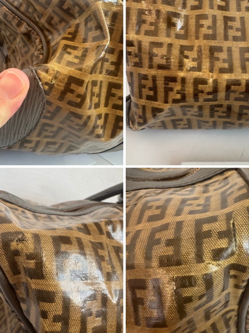 SOLD: Authentic Fendi Zucca Boston Bag Purse Brown FF Monogram Canvas Duffle - Picture 11 of 15